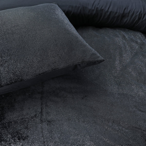 Flannel Fleece Duvet Cover Set Glamour Deco Foil | Black | Single - 140cm (W) x 220cm (L) - The Bedding & Blankets Store