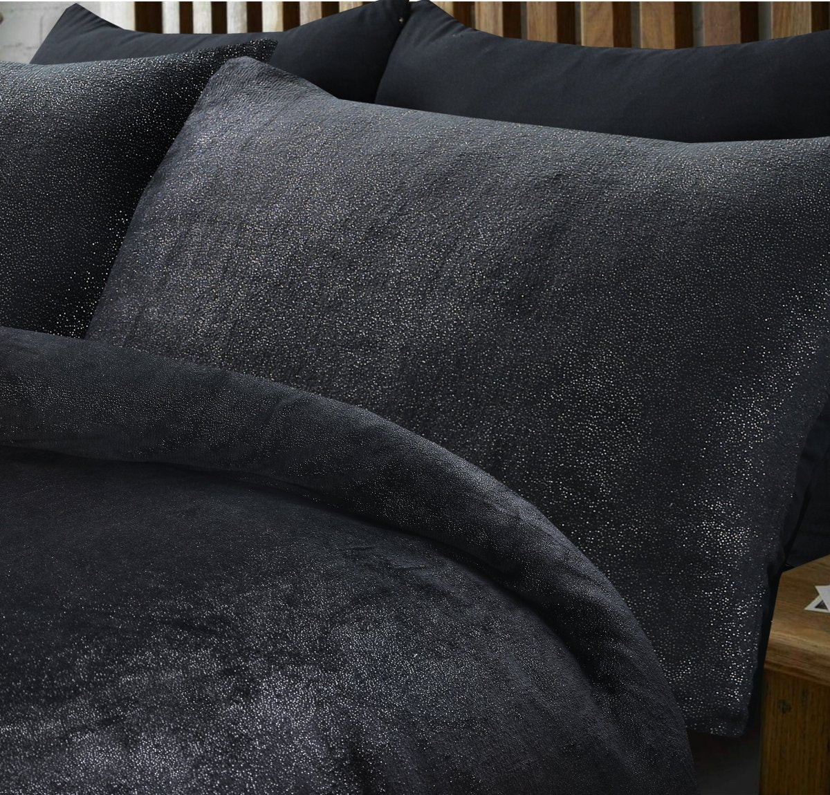Flannel Fleece Duvet Cover Set Glamour Deco Foil | Black | Single - 140cm (W) x 220cm (L) - The Bedding & Blankets Store