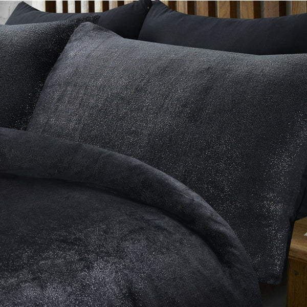 Flannel Fleece Duvet Cover Set Glamour Deco Foil | Black | Single - 140cm (W) x 220cm (L) - The Bedding & Blankets Store