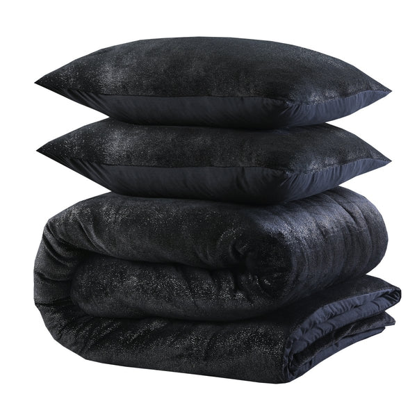 Flannel Fleece Duvet Cover Set Glamour Deco Foil | Black | Single - 140cm (W) x 220cm (L) - The Bedding & Blankets Store