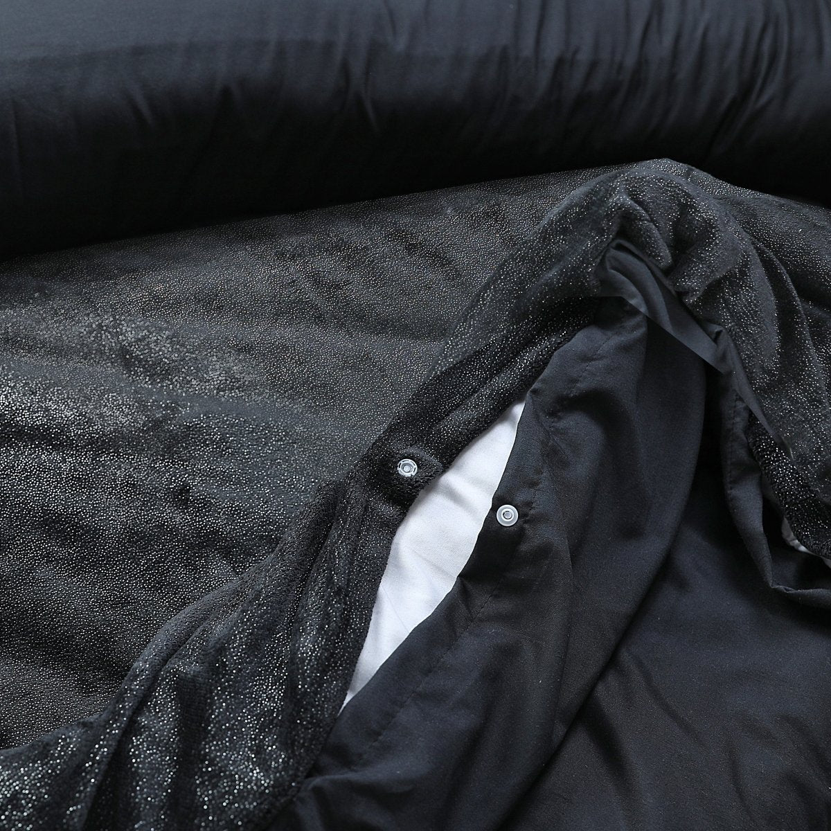 Flannel Fleece Duvet Cover Set Glamour Deco Foil | Black | Single - 140cm (W) x 220cm (L) - The Bedding & Blankets Store