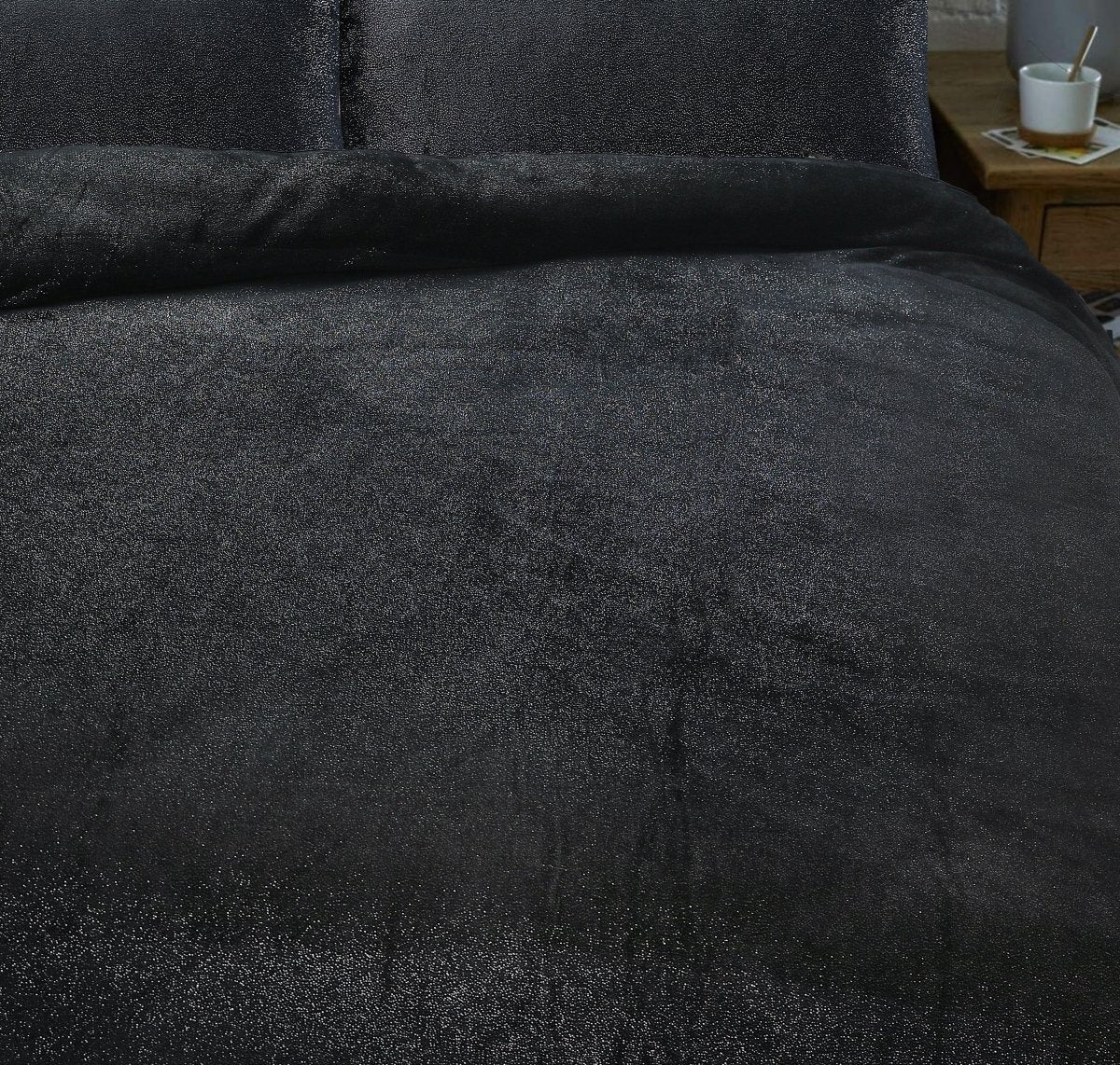 Flannel Fleece Duvet Cover Set Glamour Deco Foil | Black | Single - 140cm (W) x 220cm (L) - The Bedding & Blankets Store