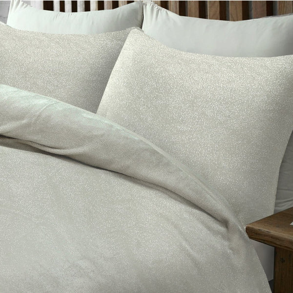 Flannel Fleece Duvet Cover Set Glamour Deco Foil | Cream | Single - 140cm (W) x 220cm (L) - The Bedding & Blankets Store