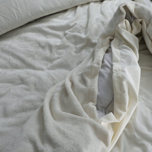 Flannel Fleece Duvet Cover Set Glamour Deco Foil | Cream | Single - 140cm (W) x 220cm (L) - The Bedding & Blankets Store