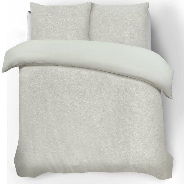 Flannel Fleece Duvet Cover Set Glamour Deco Foil | Cream | Single - 140cm (W) x 220cm (L) - The Bedding & Blankets Store