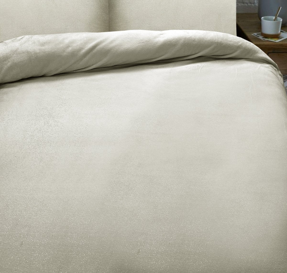 Flannel Fleece Duvet Cover Set Glamour Deco Foil | Cream | Single - 140cm (W) x 220cm (L) - The Bedding & Blankets Store