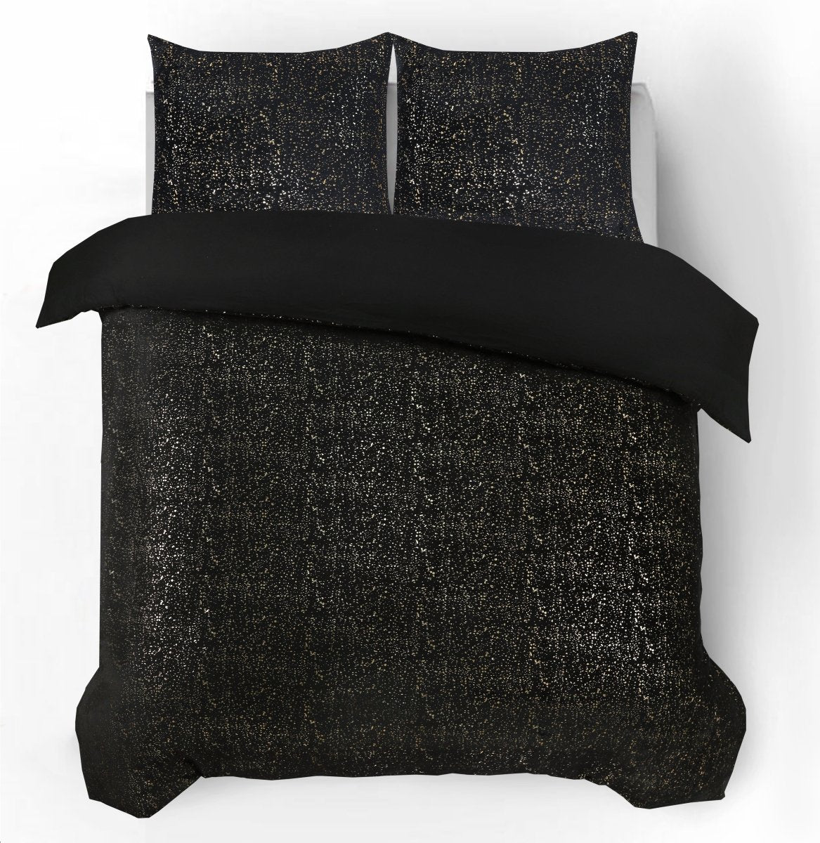 Flannel Fleece Duvet Cover Set Glamour Sparkle Foil | Black | Single - 140cm (W) x 220cm (L) - The Bedding & Blankets Store