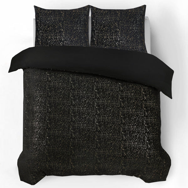 Flannel Fleece Duvet Cover Set Glamour Sparkle Foil | Black | Single - 140cm (W) x 220cm (L) - The Bedding & Blankets Store