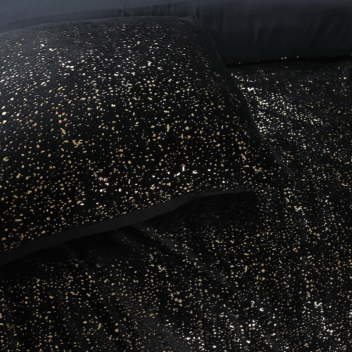 Flannel Fleece Duvet Cover Set Glamour Sparkle Foil | Black | Single - 140cm (W) x 220cm (L) - The Bedding & Blankets Store