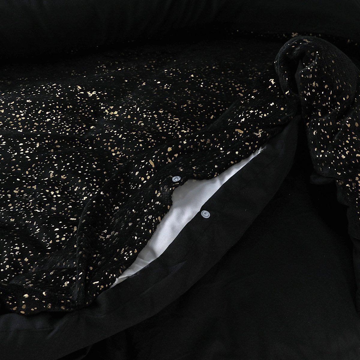 Flannel Fleece Duvet Cover Set Glamour Sparkle Foil | Black | Single - 140cm (W) x 220cm (L) - The Bedding & Blankets Store