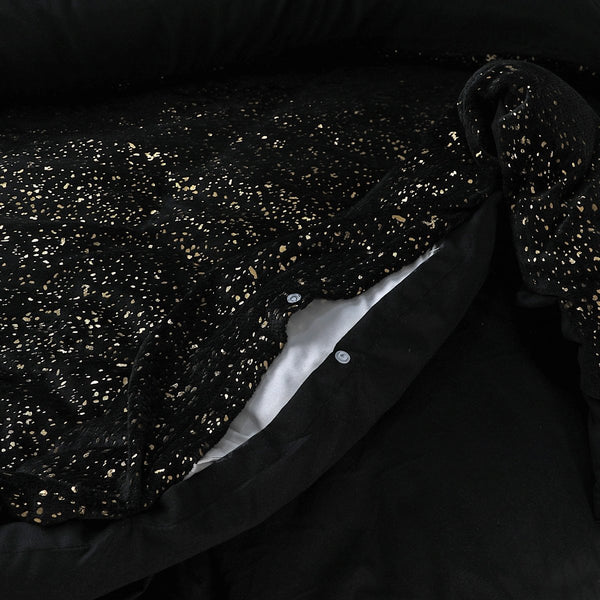 Flannel Fleece Duvet Cover Set Glamour Sparkle Foil | Black | Single - 140cm (W) x 220cm (L) - The Bedding & Blankets Store