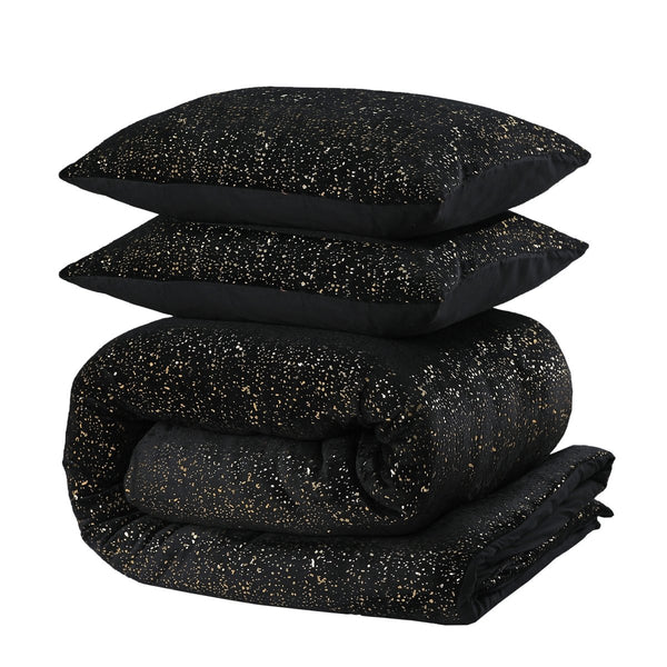 Flannel Fleece Duvet Cover Set Glamour Sparkle Foil | Black | Single - 140cm (W) x 220cm (L) - The Bedding & Blankets Store