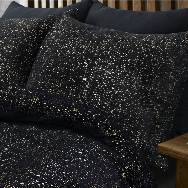 Flannel Fleece Duvet Cover Set Glamour Sparkle Foil | Black | Single - 140cm (W) x 220cm (L) - The Bedding & Blankets Store
