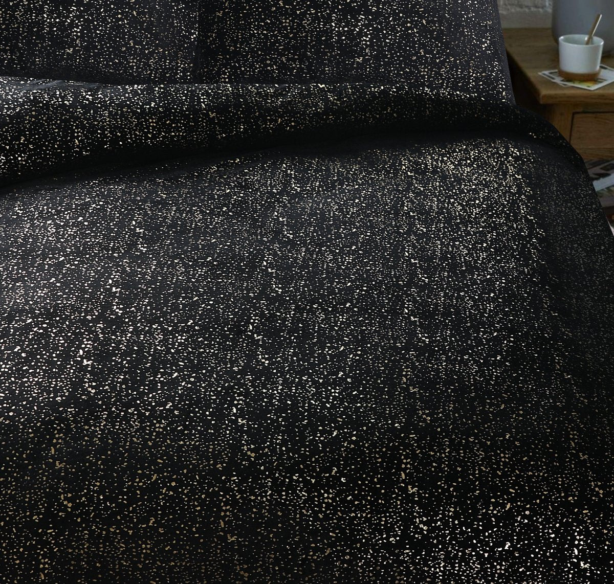 Flannel Fleece Duvet Cover Set Glamour Sparkle Foil | Black | Single - 140cm (W) x 220cm (L) - The Bedding & Blankets Store