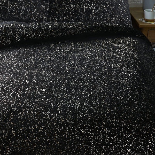 Flannel Fleece Duvet Cover Set Glamour Sparkle Foil | Black | Single - 140cm (W) x 220cm (L) - The Bedding & Blankets Store