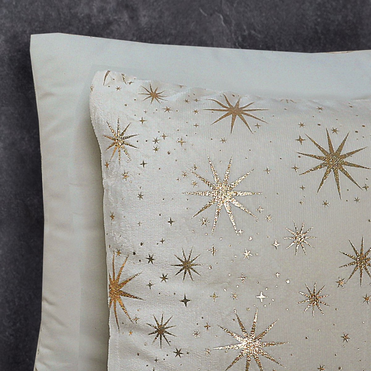 Flannel Fleece Duvet Cover Set Glamour Stars Foil | Cream | Single - 140cm (W) x 220cm (L) - The Bedding & Blankets Store