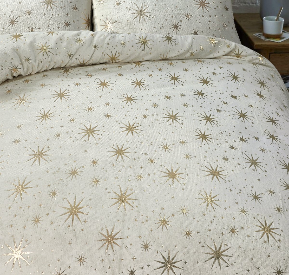 Flannel Fleece Duvet Cover Set Glamour Stars Foil | Cream | Single - 140cm (W) x 220cm (L) - The Bedding & Blankets Store