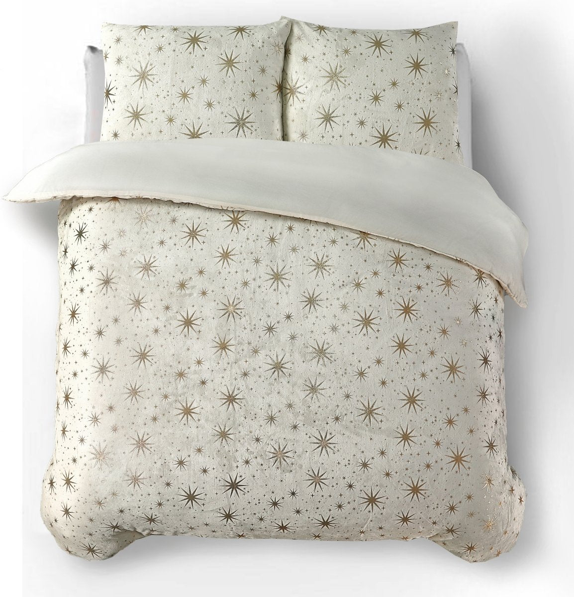 Flannel Fleece Duvet Cover Set Glamour Stars Foil | Cream | Single - 140cm (W) x 220cm (L) - The Bedding & Blankets Store