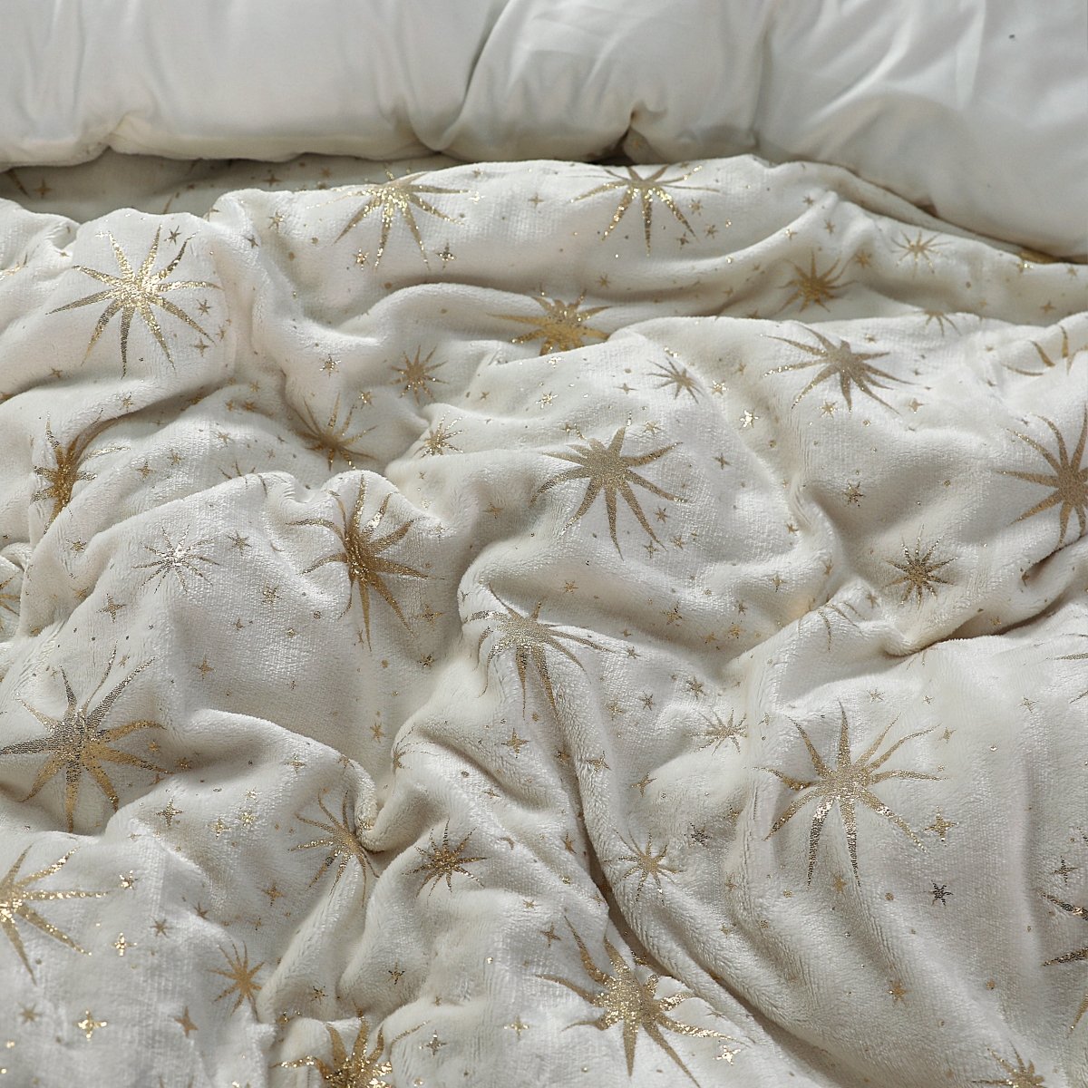 Flannel Fleece Duvet Cover Set Glamour Stars Foil | Cream | Single - 140cm (W) x 220cm (L) - The Bedding & Blankets Store
