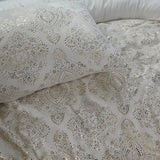 Flannel Fleece Duvet Cover Set Glomour Art Foil Design | Cream | Double - 200cm (W) x 200/220cm (L) - The Bedding & Blankets Store