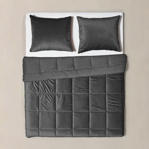 Lazy Velvet Duvet | Grey Anthracite | Single - 140cm (W) x 200cm (L) - The Bedding & Blankets Store