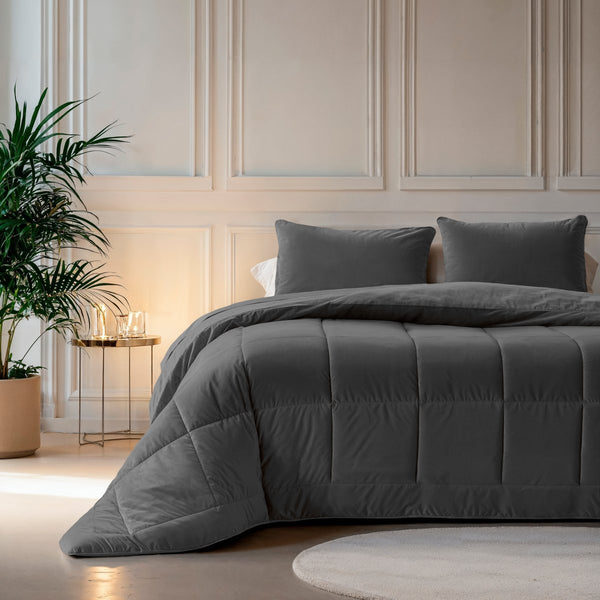 Lazy Velvet Duvet | Grey Anthracite | Single - 140cm (W) x 200cm (L) - The Bedding & Blankets Store