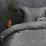 Luxury Satin Microfibre Duvet Cover Set Beauty Skin Care | Anthracite | Double - 200cm (W) x 220cm (L) - The Bedding & Blankets Store