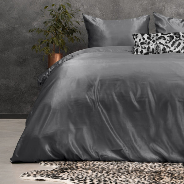 Luxury Satin Microfibre Duvet Cover Set Beauty Skin Care | Anthracite | Single - 140cm (W) x 220cm (L) - The Bedding & Blankets Store