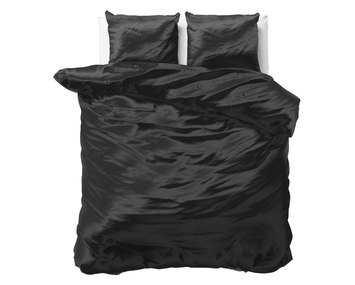 Luxury Satin Microfibre Duvet Cover Set Beauty Skin Care | Black | Double - 200cm (W) x 200/220cm (L) - The Bedding & Blankets Store