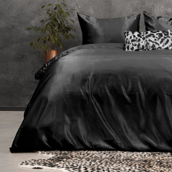 Luxury Satin Microfibre Duvet Cover Set Beauty Skin Care | Black | Single - 140cm (W) x 220cm (L) - The Bedding & Blankets Store