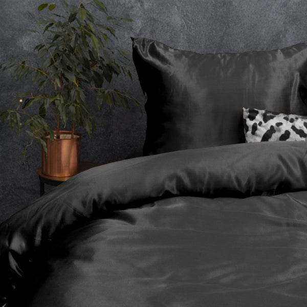 Luxury Satin Microfibre Duvet Cover Set Beauty Skin Care | Black | Single - 140cm (W) x 220cm (L) - The Bedding & Blankets Store