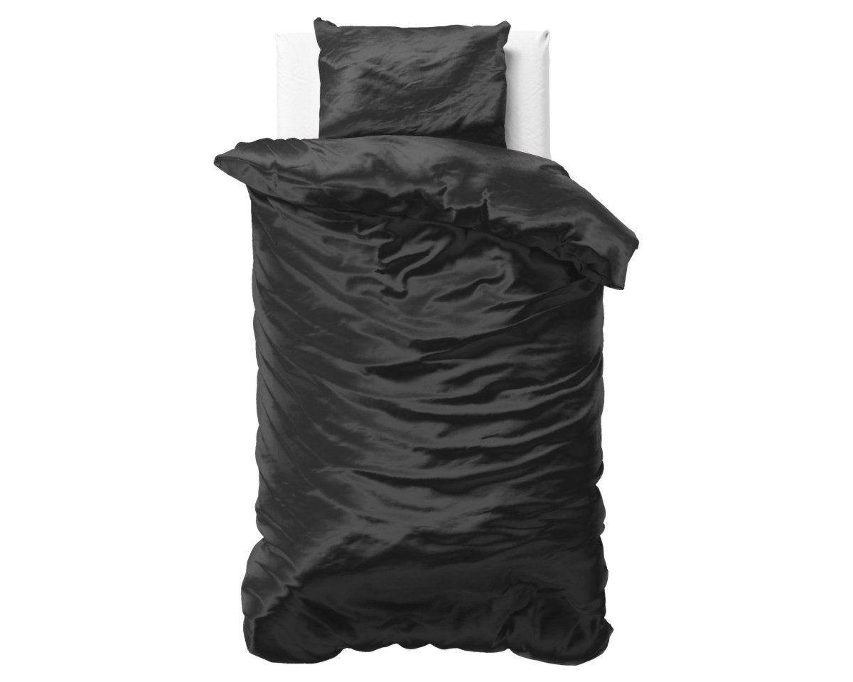 Luxury Satin Microfibre Duvet Cover Set Beauty Skin Care | Black | Single - 140cm (W) x 220cm (L) - The Bedding & Blankets Store