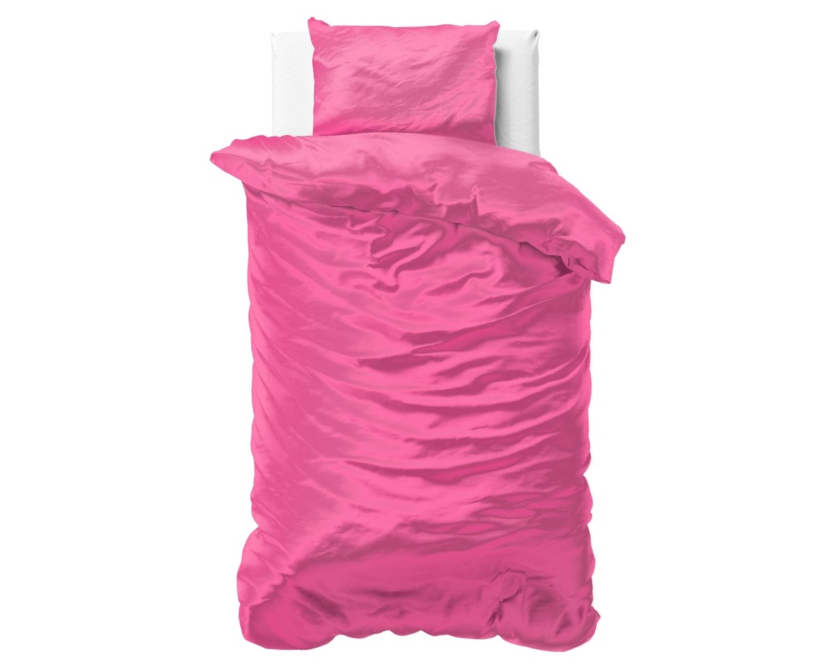 Luxury Satin Microfibre Duvet Cover Set Beauty Skin Care | Bright Pink | Single - 140cm (W) x 220cm (L) - The Bedding & Blankets Store
