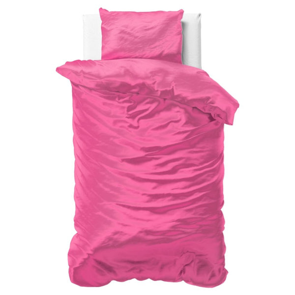 Luxury Satin Microfibre Duvet Cover Set Beauty Skin Care | Bright Pink | Single - 140cm (W) x 220cm (L) - The Bedding & Blankets Store