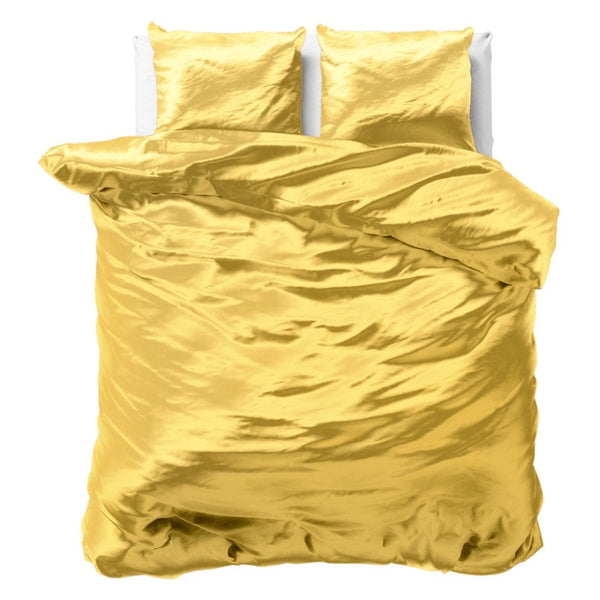 Luxury Satin Microfibre Duvet Cover Set Beauty Skin Care | Gold | Double - 200cm (W) x 220cm (L) - The Bedding & Blankets Store