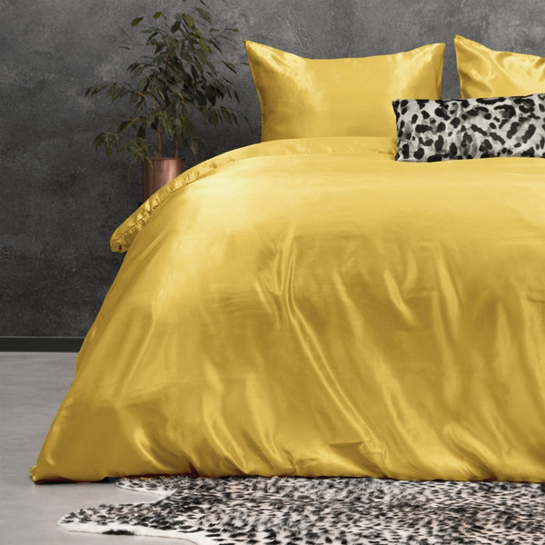 Luxury Satin Microfibre Duvet Cover Set Beauty Skin Care | Gold | Single - 140cm (W) x 220cm (L) - The Bedding & Blankets Store