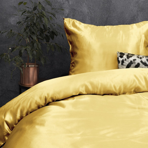 Luxury Satin Microfibre Duvet Cover Set Beauty Skin Care | Gold | Single - 140cm (W) x 220cm (L) - The Bedding & Blankets Store