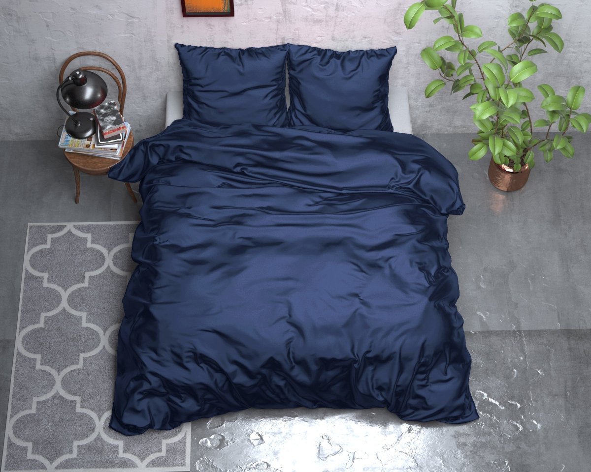 Luxury Satin Microfibre Duvet Cover Set Beauty Skin Care | Navy | Double - 200cm (W) x 220cm (L) - The Bedding & Blankets Store