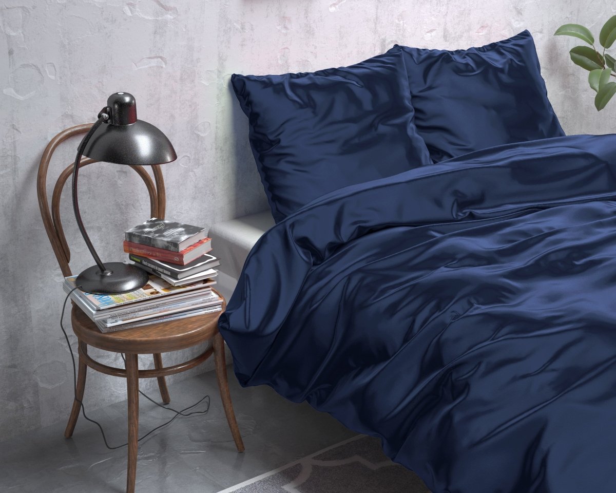 Luxury Satin Microfibre Duvet Cover Set Beauty Skin Care | Navy | Double - 200cm (W) x 220cm (L) - The Bedding & Blankets Store
