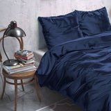 Luxury Satin Microfibre Duvet Cover Set Beauty Skin Care | Navy | Double - 200cm (W) x 220cm (L) - The Bedding & Blankets Store