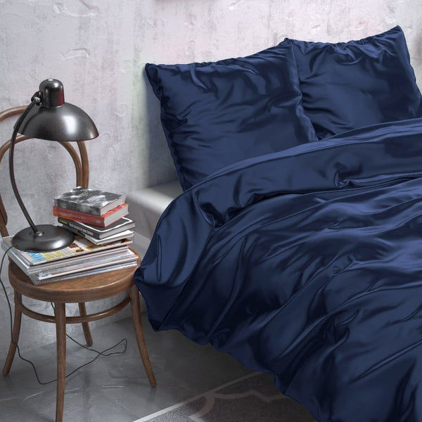 Luxury Satin Microfibre Duvet Cover Set Beauty Skin Care | Navy | Double - 200cm (W) x 220cm (L) - The Bedding & Blankets Store