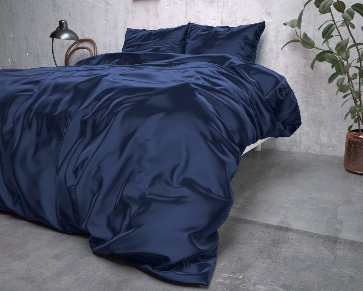 Luxury Satin Microfibre Duvet Cover Set Beauty Skin Care | Navy | Double - 200cm (W) x 220cm (L) - The Bedding & Blankets Store