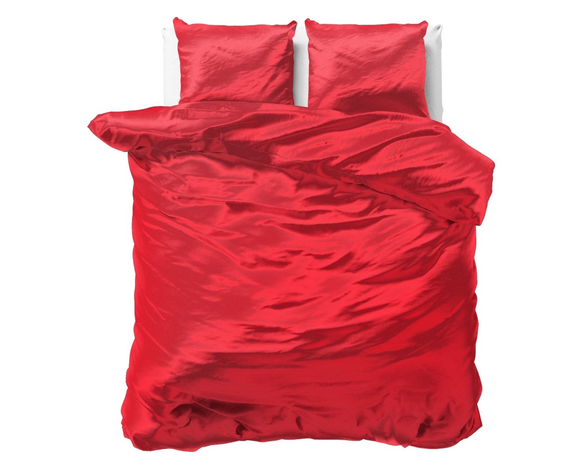 Luxury Satin Microfibre Duvet Cover Set Beauty Skin Care | Red | Double - 200cm (W) x 220cm (L) - The Bedding & Blankets Store