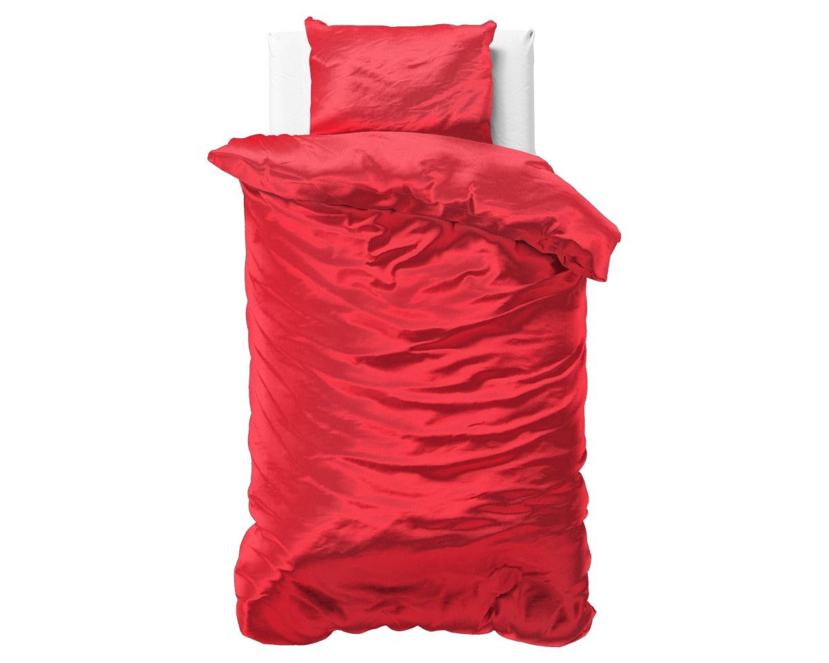 Luxury Satin Microfibre Duvet Cover Set Beauty Skin Care | Red | Single - 140cm (W) x 220cm (L) - The Bedding & Blankets Store