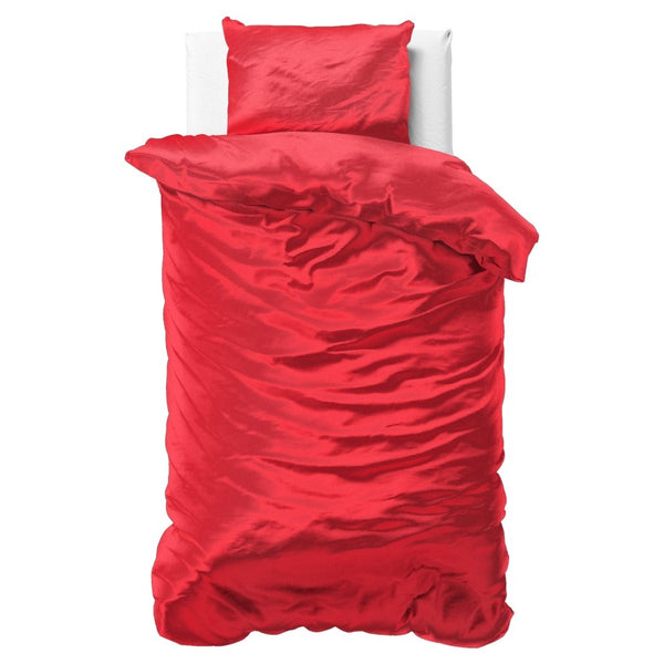 Luxury Satin Microfibre Duvet Cover Set Beauty Skin Care | Red | Single - 140cm (W) x 220cm (L) - The Bedding & Blankets Store