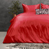 Luxury Satin Microfibre Duvet Cover Set Beauty Skin Care | Red | Single - 140cm (W) x 220cm (L) - The Bedding & Blankets Store