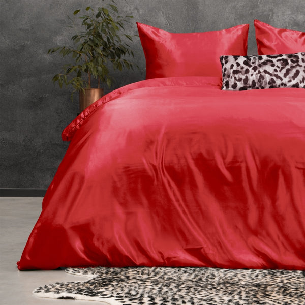 Luxury Satin Microfibre Duvet Cover Set Beauty Skin Care | Red | Single - 140cm (W) x 220cm (L) - The Bedding & Blankets Store
