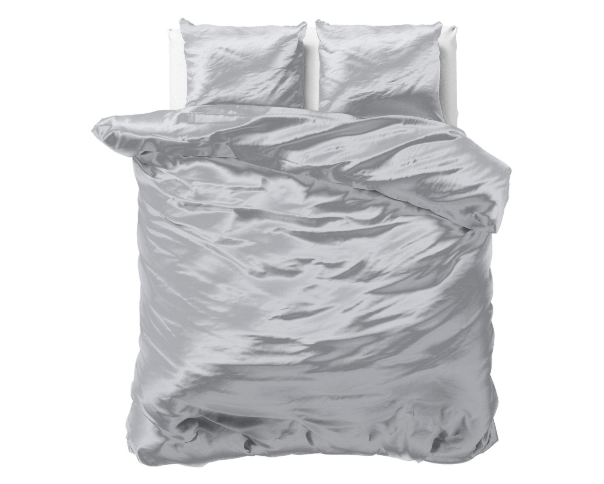 Luxury Satin Microfibre Duvet Cover Set Beauty Skin Care | Silver | Double - 200cm (W) x 220cm (L) - The Bedding & Blankets Store