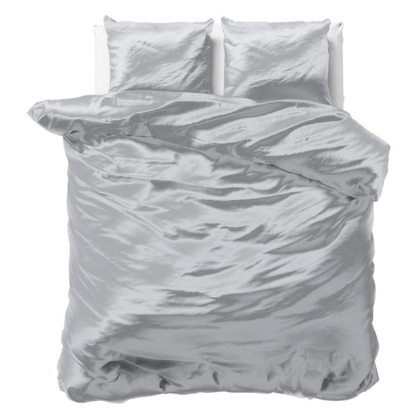 Luxury Satin Microfibre Duvet Cover Set Beauty Skin Care | Silver | Double - 200cm (W) x 220cm (L) - The Bedding & Blankets Store