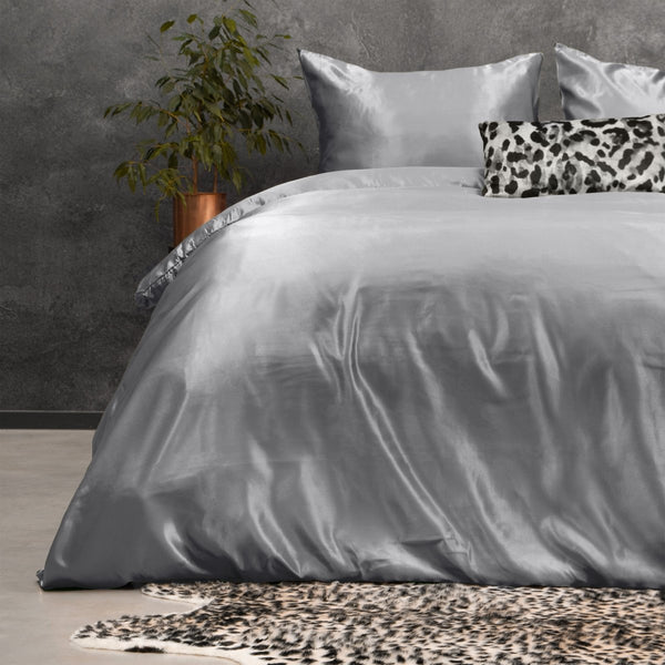 Luxury Satin Microfibre Duvet Cover Set Beauty Skin Care | Silver | Single - 140cm (W) x 220cm (L) - The Bedding & Blankets Store